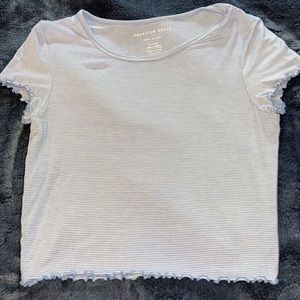 American Eagle Soft and Sexy Light Blue/White Striped Cropped T-Shirt